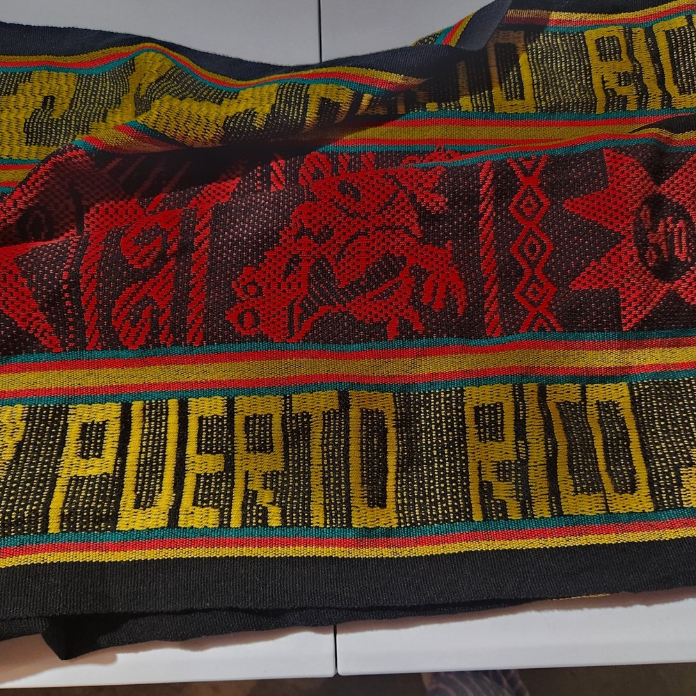 Authentic Puerto Rico Woven Wool Blend Hammock Colorful Artisan Taino Sun & Fish